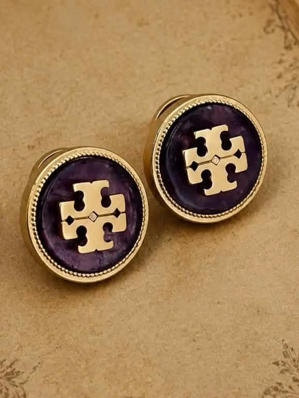 TORY BURCH • Purple Stone Semiprecious Logo Earrings